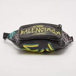 Balenciaga Black Graffiti Print Leather Logo Belt Bag