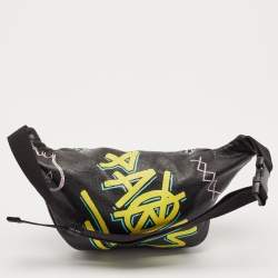 Balenciaga Black Graffiti Print Leather Logo Belt Bag