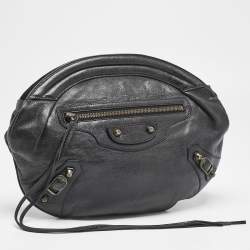 Pre Owned Balenciaga Black Leather Classic Hardware Oval Clutch