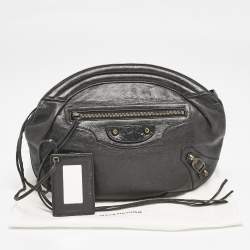 Pre Owned Balenciaga Black Leather Classic Hardware Oval Clutch