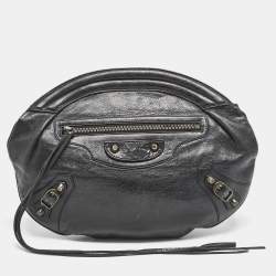 Pre Owned Balenciaga Black Leather Classic Hardware Oval Clutch