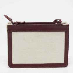 Pre Owned Balenciaga Burgundy/Beige Canvas and Leather Pochette Crossbody Bag