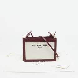 Pre Owned Balenciaga Burgundy/Beige Canvas and Leather Pochette Crossbody Bag