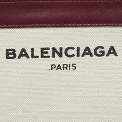 Pre Owned Balenciaga Burgundy/Beige Canvas and Leather Pochette Crossbody Bag