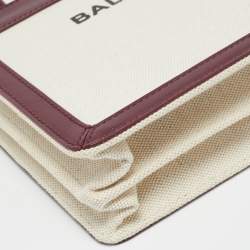 Pre Owned Balenciaga Burgundy/Beige Canvas and Leather Pochette Crossbody Bag