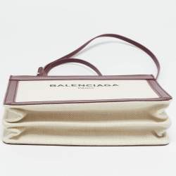 Pre Owned Balenciaga Burgundy/Beige Canvas and Leather Pochette Crossbody Bag