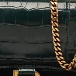 Balenciaga Green Croc Embossed Leather Hourglass Wallet on Chain