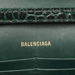 Balenciaga Green Croc Embossed Leather Hourglass Wallet on Chain