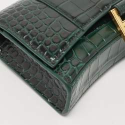 Balenciaga Green Croc Embossed Leather Hourglass Wallet on Chain