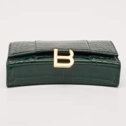 Balenciaga Green Croc Embossed Leather Hourglass Wallet on Chain