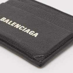Balenciaga Black Leather Logo Print Card Case