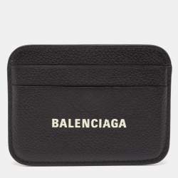 Balenciaga Black Leather Logo Print Card Holder