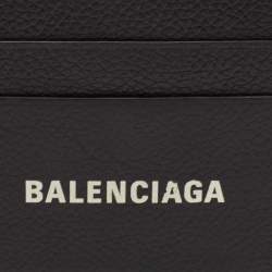 Balenciaga Black Leather Logo Print Card Holder