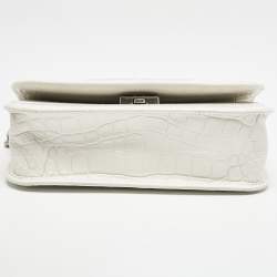 مملوكة مسبقًا Balenciaga White Croc Embossed Leather XS Gossip Shoulder Bag