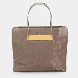 Balenciaga Grey Croc Embossed Calf Hair Small Cable Shopper Tote
