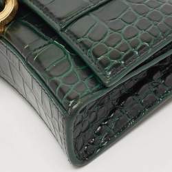 Balenciaga Green Croc Embossed Leather Hourglass Wallet on Chain