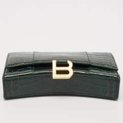 Balenciaga Green Croc Embossed Leather Hourglass Wallet on Chain