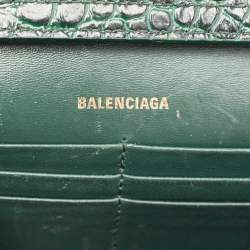 Balenciaga Green Croc Embossed Leather Hourglass Wallet on Chain