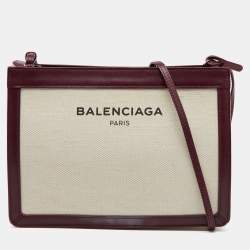 مملوكة مسبقًا Balenciaga Off-White/Burgundy Canvas and Leather Navy Pochette Crossbody Bag