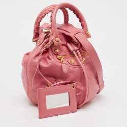 Pre Owned Balenciaga Rose Pink Leather GGH 12 Mini Pompon Bag