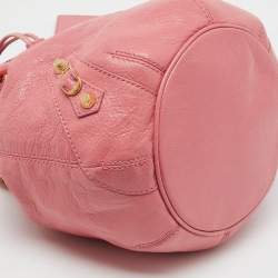 Pre Owned Balenciaga Rose Pink Leather GGH 12 Mini Pompon Bag