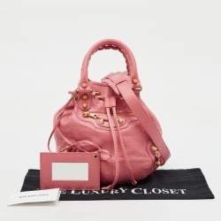 Pre Owned Balenciaga Rose Pink Leather GGH 12 Mini Pompon Bag