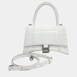 Balenciaga White Leather Hourglass Top Handle Bag S