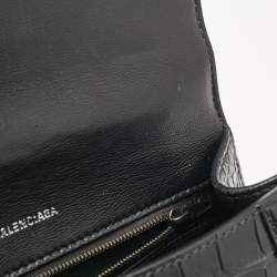 Balenciaga Black Croc Embossed Leather Small Hourglass Top Handle Bag