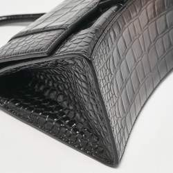 Balenciaga Black Croc Embossed Leather Small Hourglass Top Handle Bag