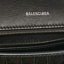 Balenciaga Black Croc Embossed Leather Small Hourglass Top Handle Bag