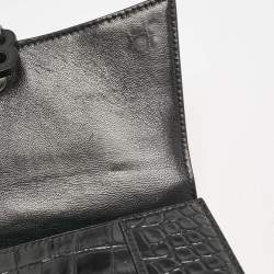 Balenciaga Black Croc Embossed Leather Small Hourglass Top Handle Bag