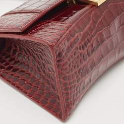 Pre Owned Balenciaga Burgundy Croc Embossed Leather Small Hourglass Top Handle Bag