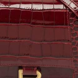 Pre Owned Balenciaga Burgundy Croc Embossed Leather Small Hourglass Top Handle Bag