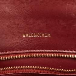 Pre Owned Balenciaga Burgundy Croc Embossed Leather Small Hourglass Top Handle Bag