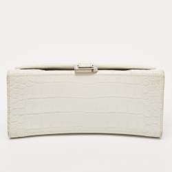 Balenciaga White Croc Embossed Leather Small Hourglass Top Handle Bag