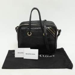 Balenciaga Black Crackle Leather Small Blanket Square Bag