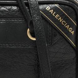 Balenciaga Black Crackle Leather Small Blanket Square Bag