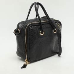Balenciaga Black Crackle Leather Small Blanket Square Bag