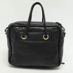 Balenciaga Black Crackle Leather Small Blanket Square Bag