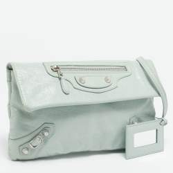 Pre Owned Balenciaga Mint Green Leather Classic Envelope Clutch