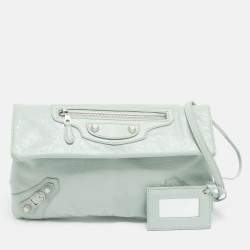 Pre Owned Balenciaga Mint Green Leather Classic Envelope Clutch