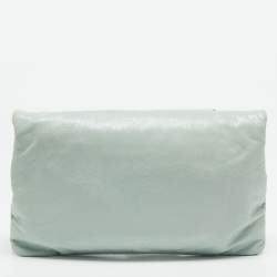 Pre Owned Balenciaga Mint Green Leather Classic Envelope Clutch