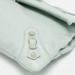 Pre Owned Balenciaga Mint Green Leather Classic Envelope Clutch