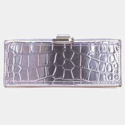 Pre Owned Balenciaga Silver Metallic Calfskin Croc Embossed Hourglass XS Satchel