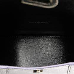 Pre Owned Balenciaga Silver Metallic Calfskin Croc Embossed Hourglass XS Satchel