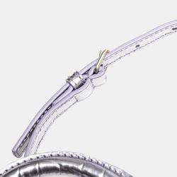 Pre Owned Balenciaga Silver Metallic Calfskin Croc Embossed Hourglass XS Satchel