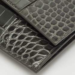 Pre Owned Balenciaga Grey Croc Embossed Leather Hourglass Flat Pouch 