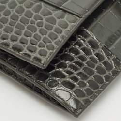 Pre Owned Balenciaga Grey Croc Embossed Leather Hourglass Flat Pouch 