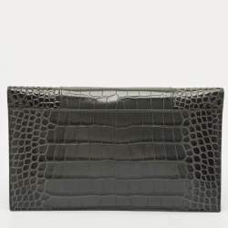 Pre Owned Balenciaga Grey Croc Embossed Leather Hourglass Flat Pouch 