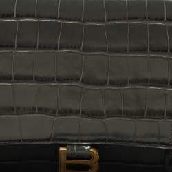 Pre Owned Balenciaga Grey Croc Embossed Leather Hourglass Flat Pouch 